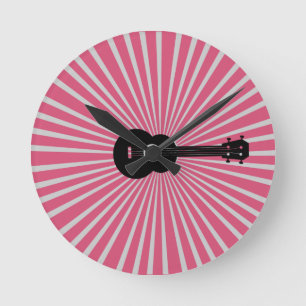 Ukulele Time Pink Sunburst Clock Ronde Klok
