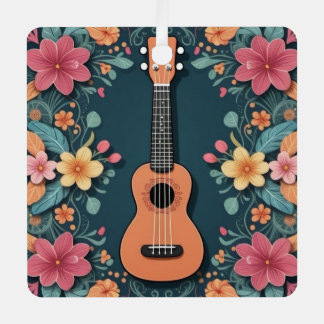 Ukulele Tropische Bloemen Muziekinstrument Aangepa Metalen Ornament