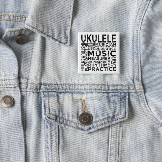 Ukulele Typografie Vierkante Button 5,1 Cm (In situ)
