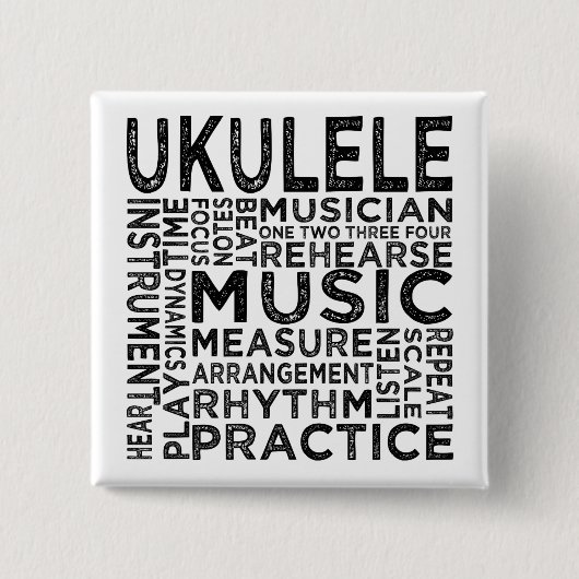 Ukulele Typografie Vierkante Button 5,1 Cm (Voorkant)