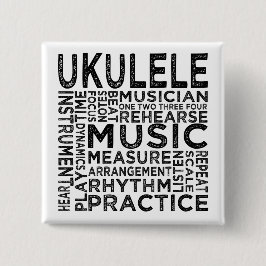 Ukulele Typografie Vierkante Button 5,1 Cm