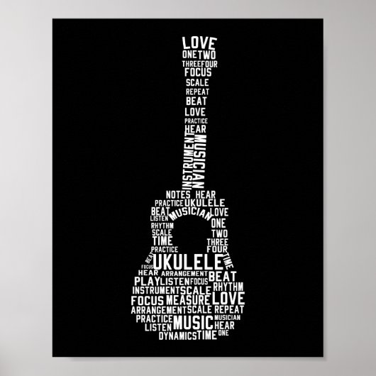 Ukulele Word Cloud Ukulele Player Hawaiian Poster (Voorkant)
