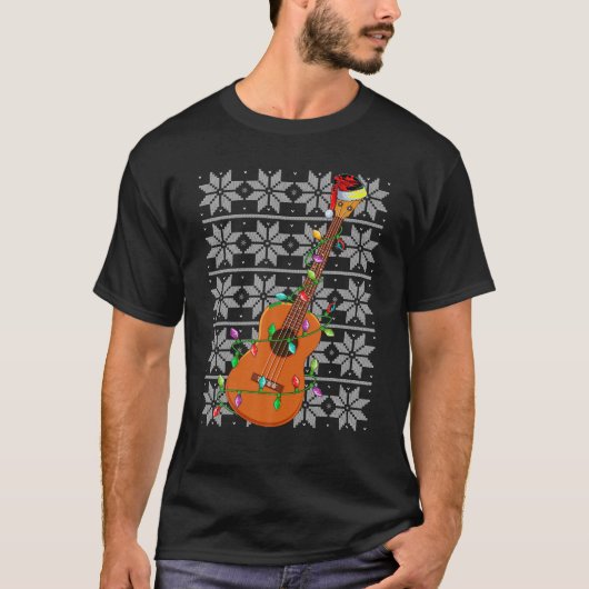 Ukulele Xmas Verlichting Santa Musical Lelijk Swea T-shirt (Voorkant)