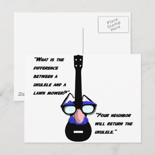 Ukuleles en grasmaaiers briefkaart (Voorkant / Achterkant)
