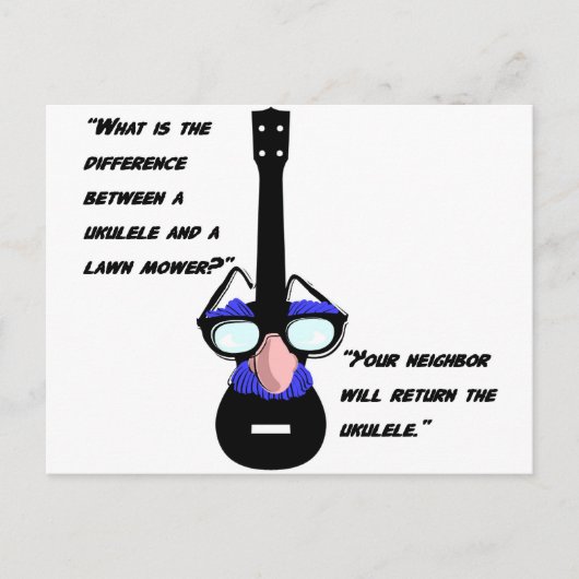 Ukuleles en grasmaaiers briefkaart (Voorkant)
