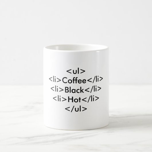 <ul>() Koffie<li>() Zwart</li>Het<li></... Koffiemok (Center)