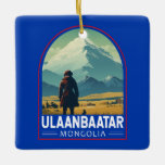 Ulaanbaatar Mongolië Reizen Kunst Vintage Keramisch Ornament<br><div class="desc">Ulaanbaatar retro vector reisontwerp. Het ligt in de vallei van de Tuul-rivier,  grenzend aan het Nationaal Park Bord Khan Uul.</div>