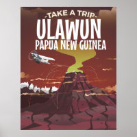 Ulawun Papoea-Nieuw-Guinea poster van de cartoon.