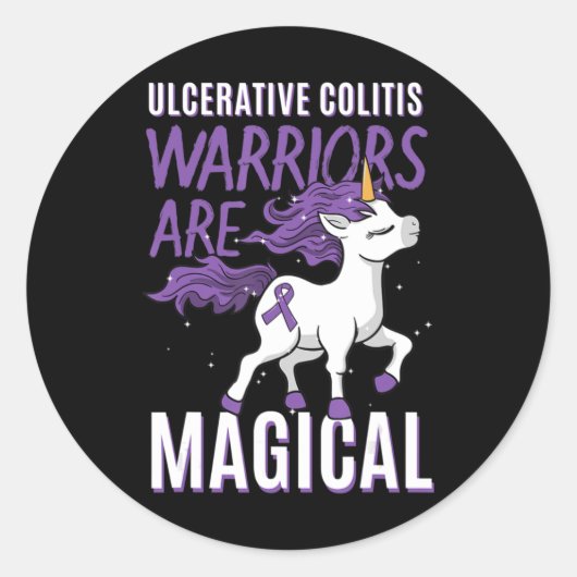 Ulceratieve Colitis Awareness IBD Unicorn Paars Ri Ronde Sticker (Voorkant)