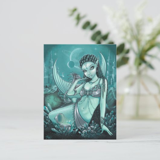 Uli Celestial Alien Mermaid Fae Dragon Briefkaart (Staand voorkant)