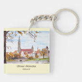 Ulm Minster Germany Schilderen door Farida Greenfi Sleutelhanger (Achterkant)