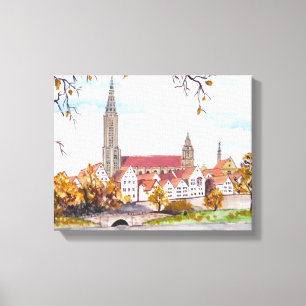 Ulmkathedraal in Duitsland Schilderend vierkant Ac Canvas Afdruk