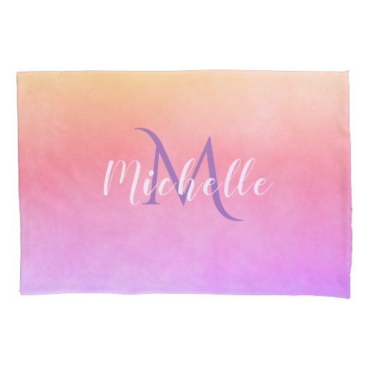 Ulraviolet roze perzikgradiënt met monogram kussensloop (Voorkant)