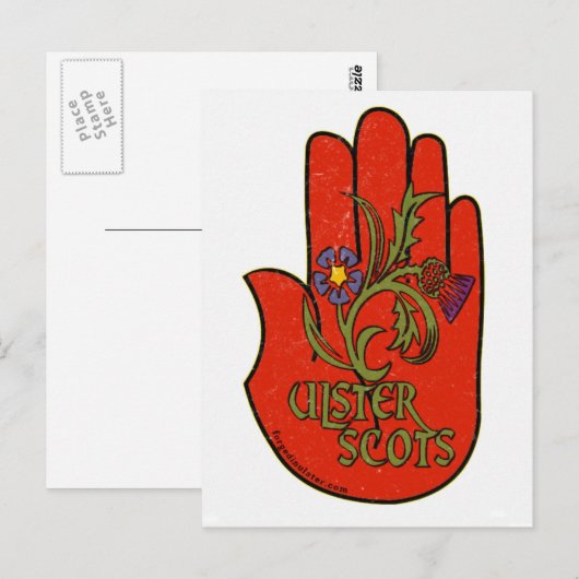 Ulster-Schots rood handontwerp. Briefkaart (Voorkant / Achterkant)