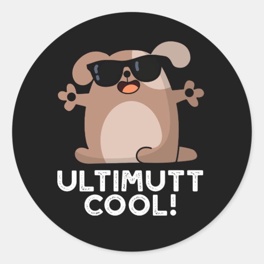 Ulti-mutt Cool Funny Dog Pun Dark BG Ronde Sticker (Voorkant)