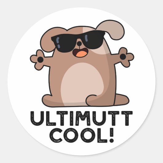 Ulti-mutt Cool Funny Dog Pun Ronde Sticker (Voorkant)