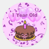 Ultieme Cute 1 Jaar Verjaardagstaartstickers Ronde Sticker (Voorkant)
