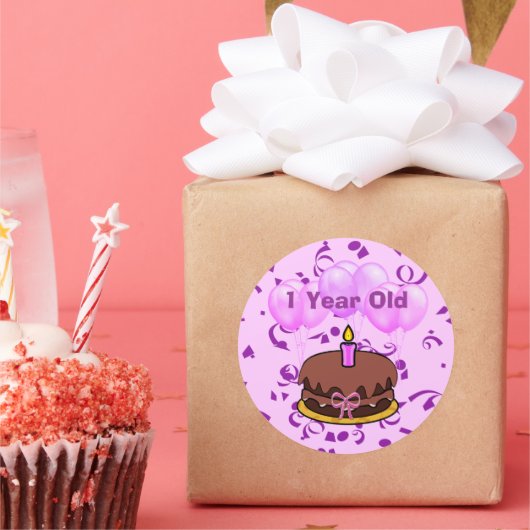 Ultieme Cute 1 Jaar Verjaardagstaartstickers Ronde Sticker (Feest)