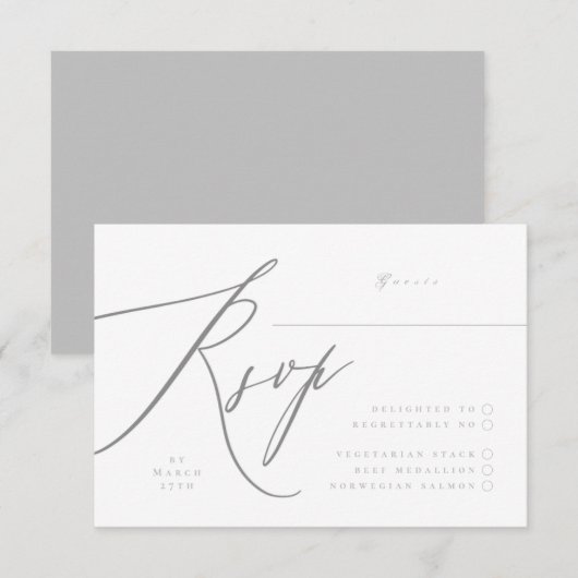 Ultieme eenvoudige lichte grijze, moderne handmati RSVP kaartje (Voorkant / Achterkant)