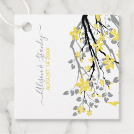 Ultieme grijze vertakking, lichtgele bloemen bedankjes labels