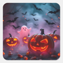 Ultieme Halloween-Sticker Wicked Ghosts & Pumpkin Vierkante Sticker