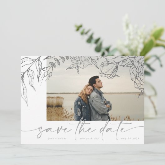 Ultieme | Moderne grijze forever multi-foto's Save The Date (Staand voorkant)