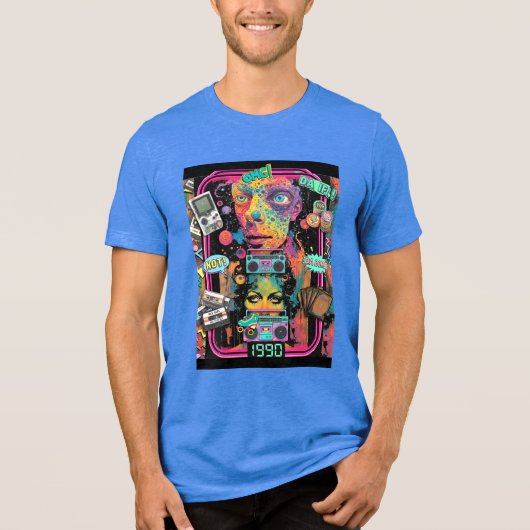Ultimate 90s Nostalgia Pop Art Collage Tri-Blend Shirt (Voorkant)