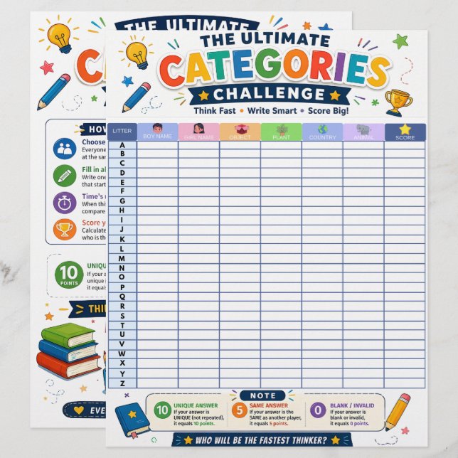 Ultimate Categorieën Uitdaging Printbaar Spel Briefhoofd (Voorkant / Achterkant)