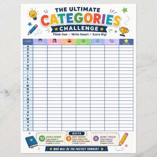 Ultimate Categorieën Uitdaging Printbaar Spel Flyer (Voorkant)