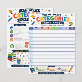 Ultimate Categorieën Uitdaging Printbaar Spel Notitiekaartje