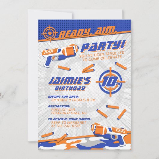 Ultimate Dart Pistool Verjaardagsuitnodiging Kaart (Voorkant)
