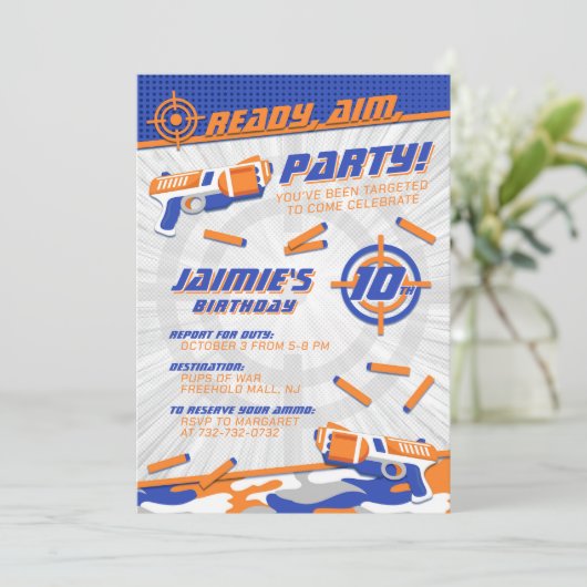 Ultimate Dart Pistool Verjaardagsuitnodiging Kaart (Staand voorkant)