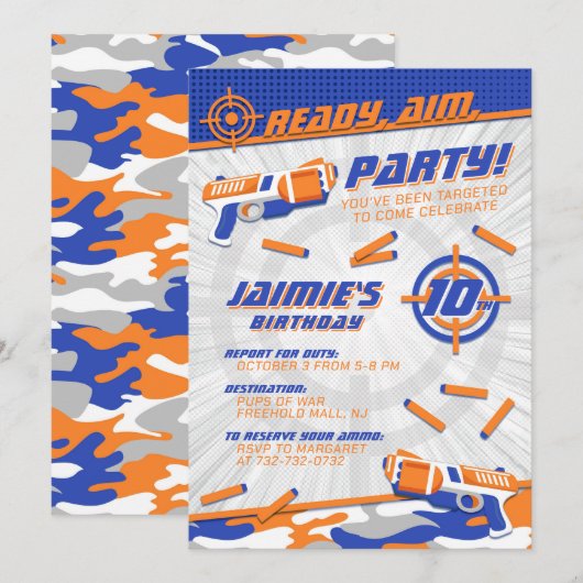 Ultimate Dart Pistool Verjaardagsuitnodiging Kaart (Voorkant / Achterkant)