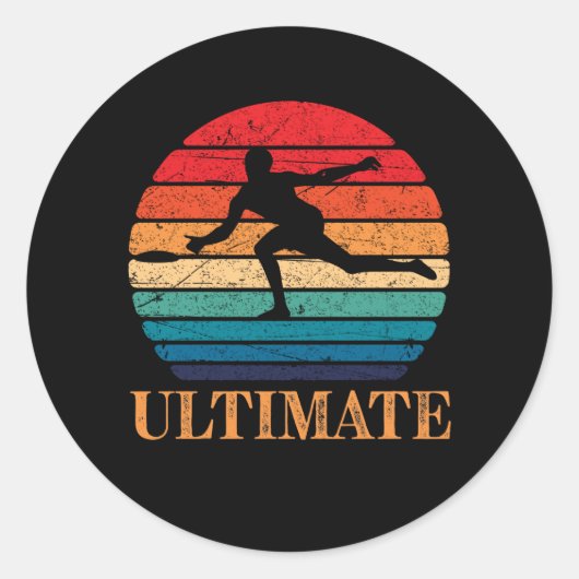 Ultimate Frisbee Retro Player Flying Disk Throding Ronde Sticker (Voorkant)