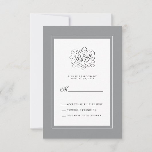 Ultimate Grey Elegant Wedding Chic Enclosure RSVP Kaartje (Voorkant)