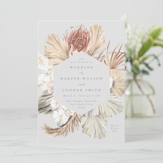 Ultimate Grey Floral Pampas Grass Tropical Oerwoud Kaart (Staand voorkant)