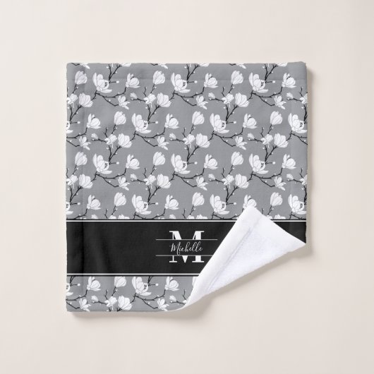 Ultimate Grey Monogrammed Magnolia Flower Bad Handdoek (Wasdoekje)