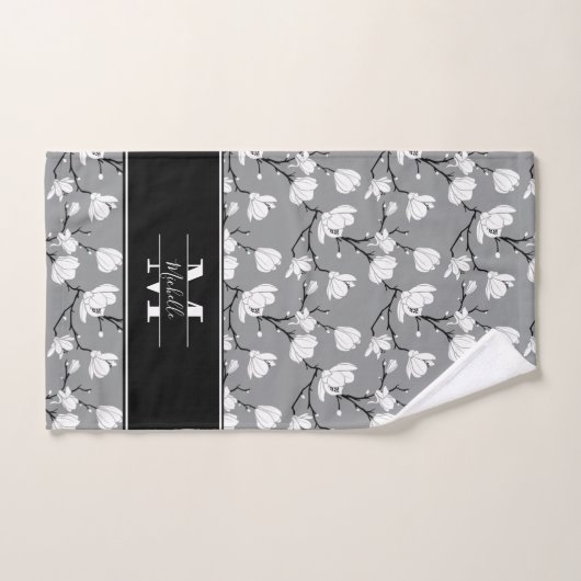 Ultimate Grey Monogrammed Magnolia Flower Bad Handdoek (Handdoek)