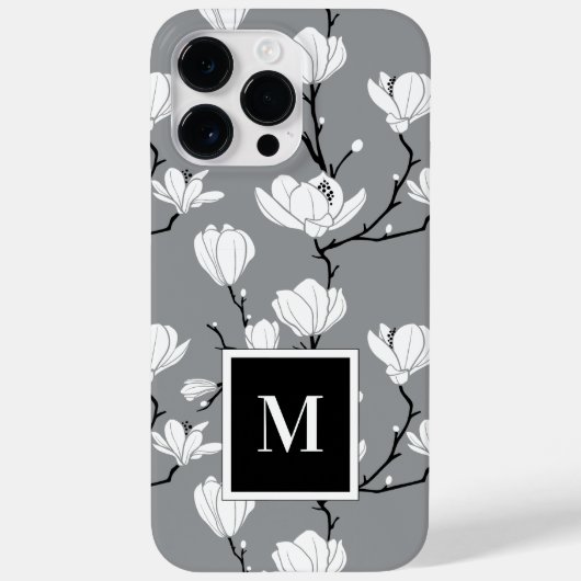 Ultimate Grey Monogrammed Magnolia Flower Hoesje-M Case-Mate iPhone Case (Achterkant)