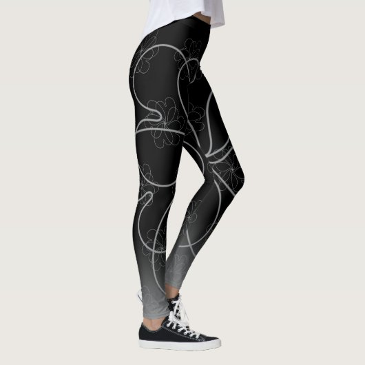 Ultimate Grey op zwart chique hartS bloem Patroon Leggings (Rechts)