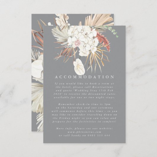 Ultimate Grey Pampas Grass Floral Oerwoud Wedding Informatiekaartje (Voorkant / Achterkant)