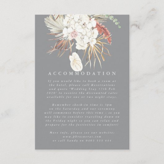 Ultimate Grey Pampas Grass Floral Oerwoud Wedding Informatiekaartje (Voorkant)