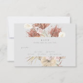 Ultimate Grey Pampas Grass Floral Oerwoud Wedding RSVP Kaartje (Voorkant)