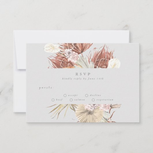 Ultimate Grey Pampas Grass Floral Oerwoud Wedding RSVP Kaartje (Voorkant)