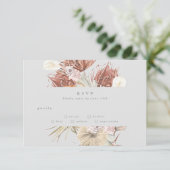 Ultimate Grey Pampas Grass Floral Oerwoud Wedding RSVP Kaartje (Staand voorkant)