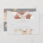 Ultimate Grey Pampas Grass Floral Oerwoud Wedding RSVP Kaartje (Voorkant / Achterkant)
