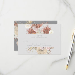 Ultimate Grey Pampas Grass Floral Oerwoud Wedding RSVP Kaartje
