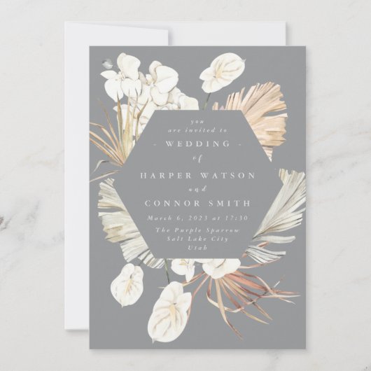 Ultimate Pampas Grass Floral Tropical Gray Wedding Kaart (Voorkant)
