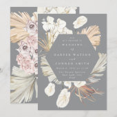 Ultimate Pampas Grass Floral Tropical Gray Wedding Kaart (Voorkant / Achterkant)
