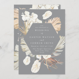 Ultimate Pampas Grass Floral Tropical Gray Wedding Kaart